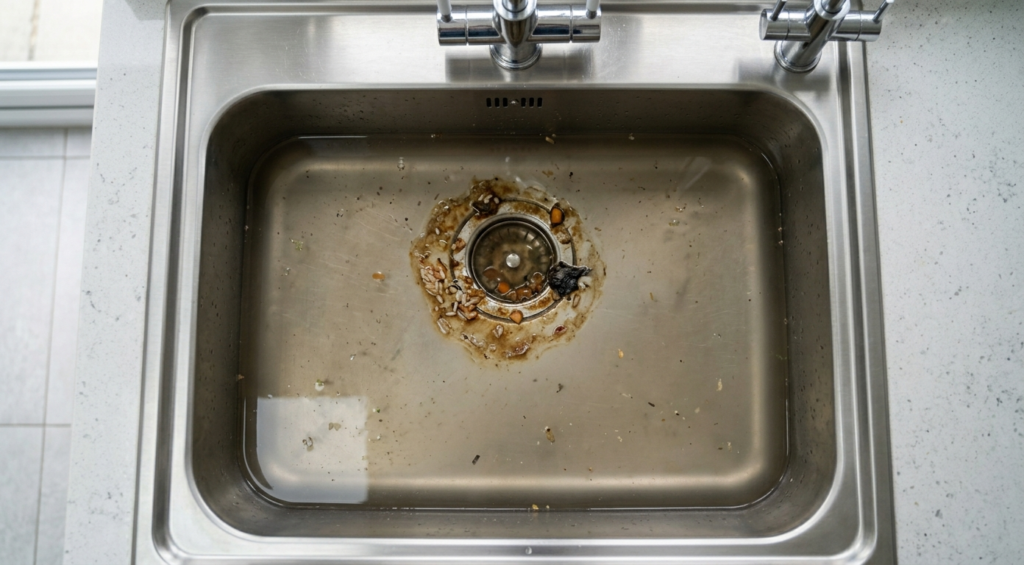 standing water in a kitchen sink caused by a blocked drain professional blocked drain clearance service uk