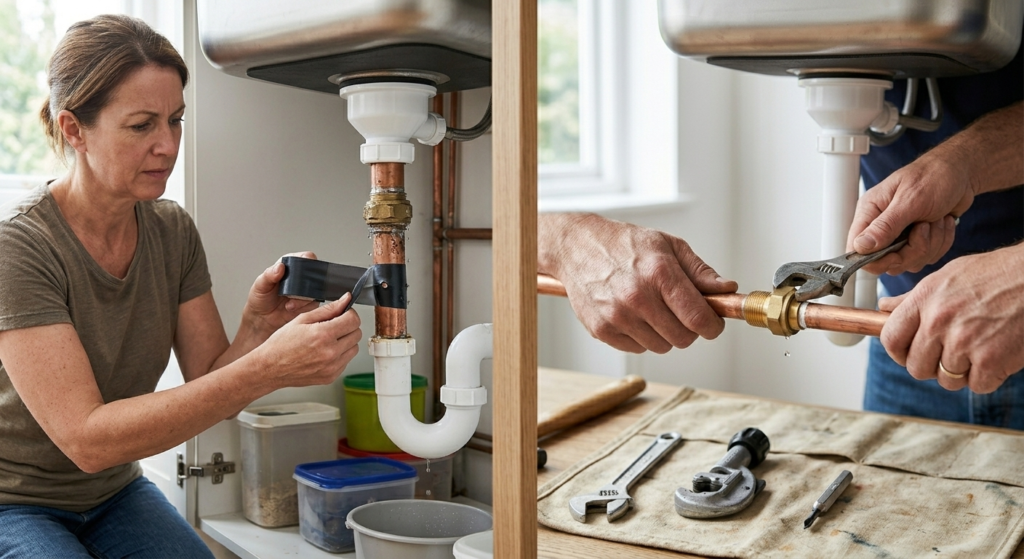 DIY pipe repair tape compared to professional pipe repair fittings