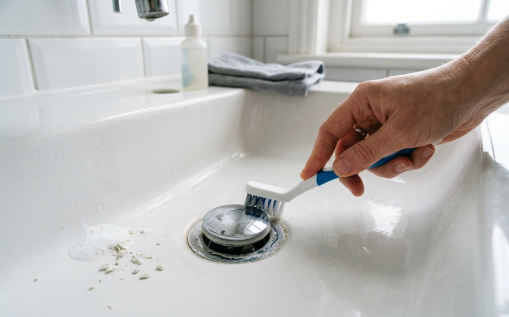 Bathroom Sink Plug Replacement: A Complete Guide for UK Homeowners Cleaning a bathroom sink plug and waste to prevent limescale build-up