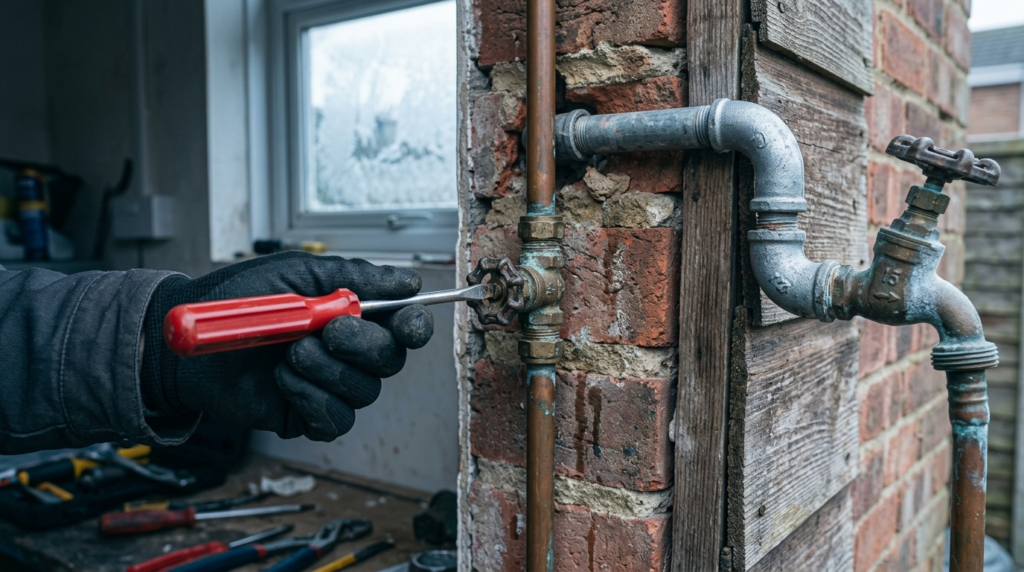 Closing the indoor isolation valve for an outdoor garden tap before winter
