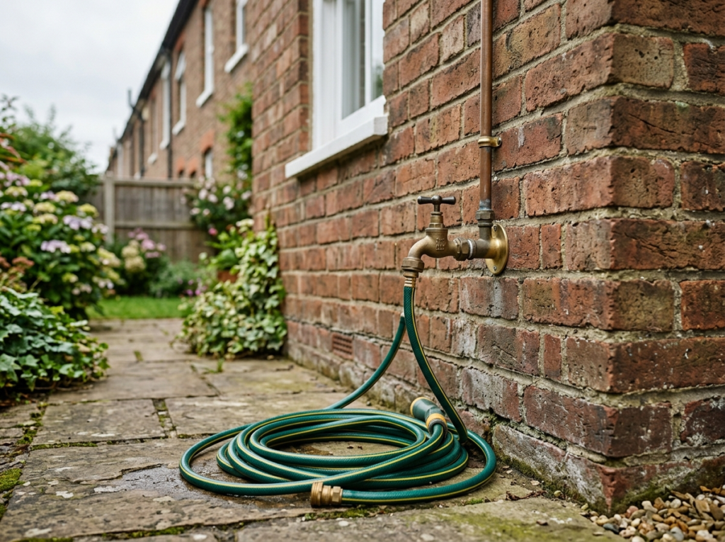 Self-draining frost-free garden tap installed on an exterior wall