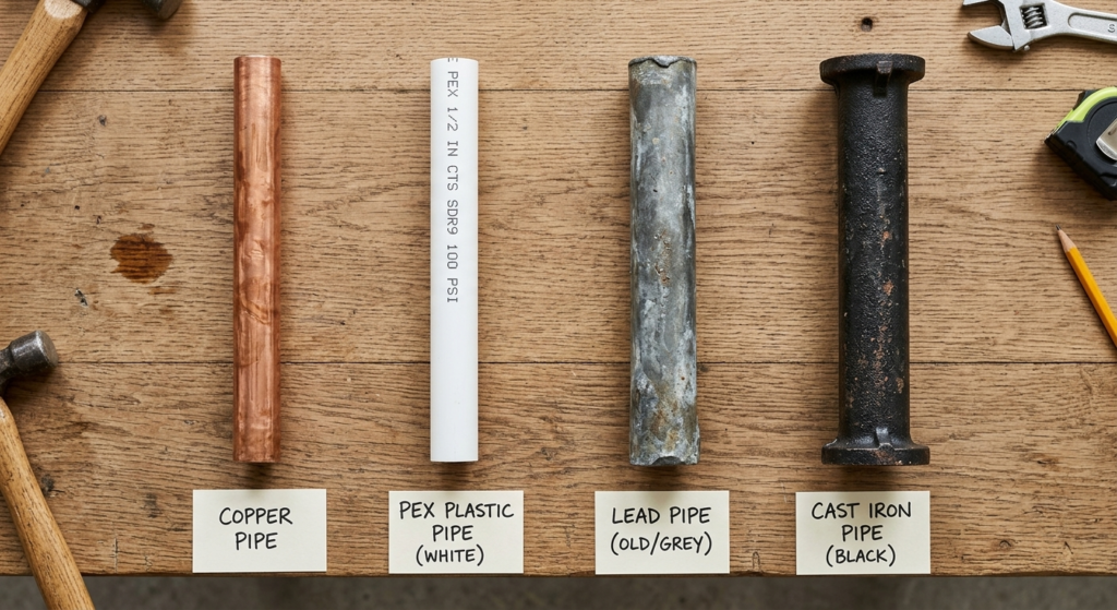 Comparison of copper, plastic, lead, and cast iron pipe materials for repair