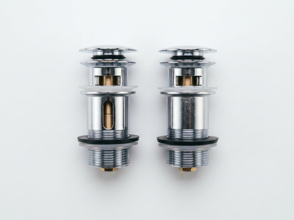 Slotted and unslotted chrome basin waste fittings shown side by side for comparison