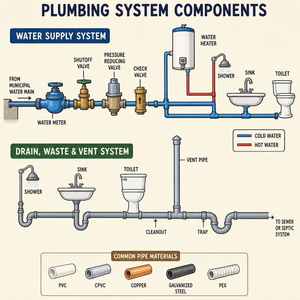 Illustration of plumbing system components