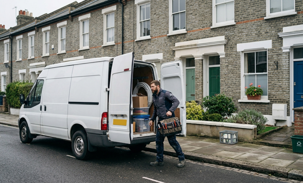 Best Bathroom Fitters Near Me | Find Trusted Local Experts Local bathroom fitting service van parked outside a London property
