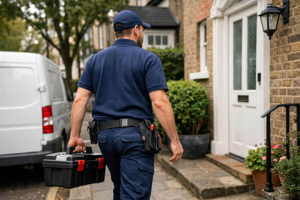 Catalyst Home Services plumber arriving for an emergency callout in London
