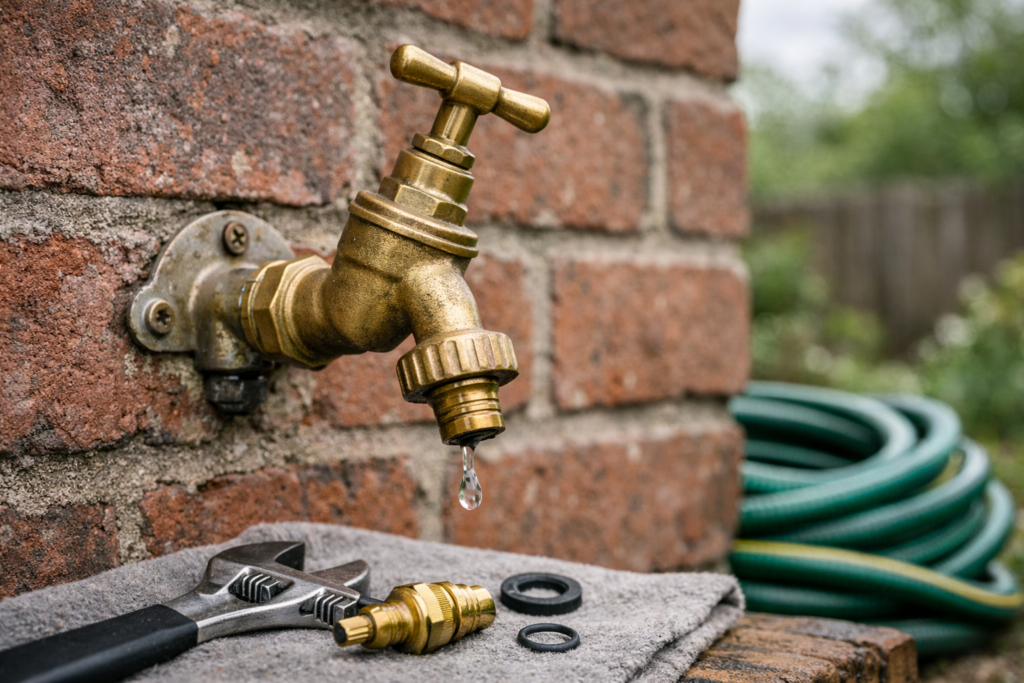 How to Fix a Dripping Tap: A Complete Guide from London's Trusted Plumbers Outdoor garden tap dripping water against a brick wall