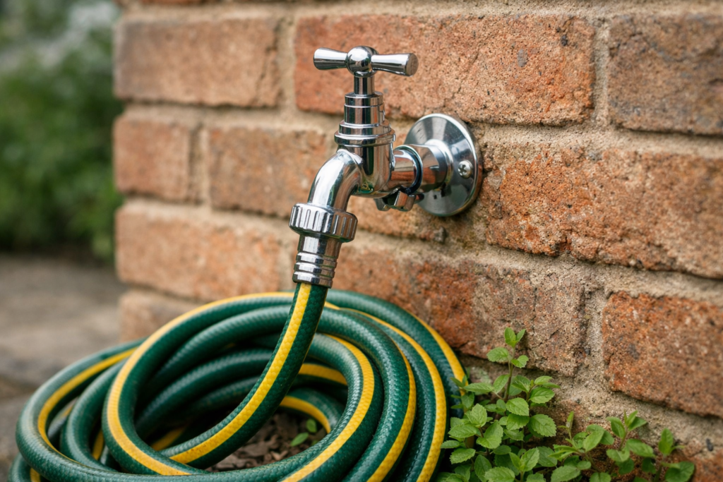 Different types of garden taps including bib tap and frost-proof tap