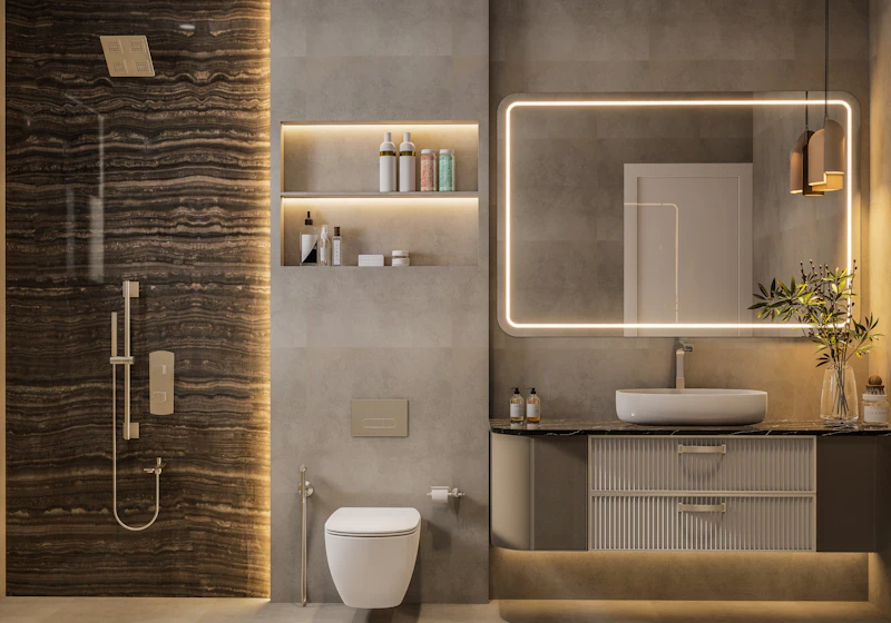 Modern fitted bathroom with walk-in shower and vanity unit – bathroom fitting in London